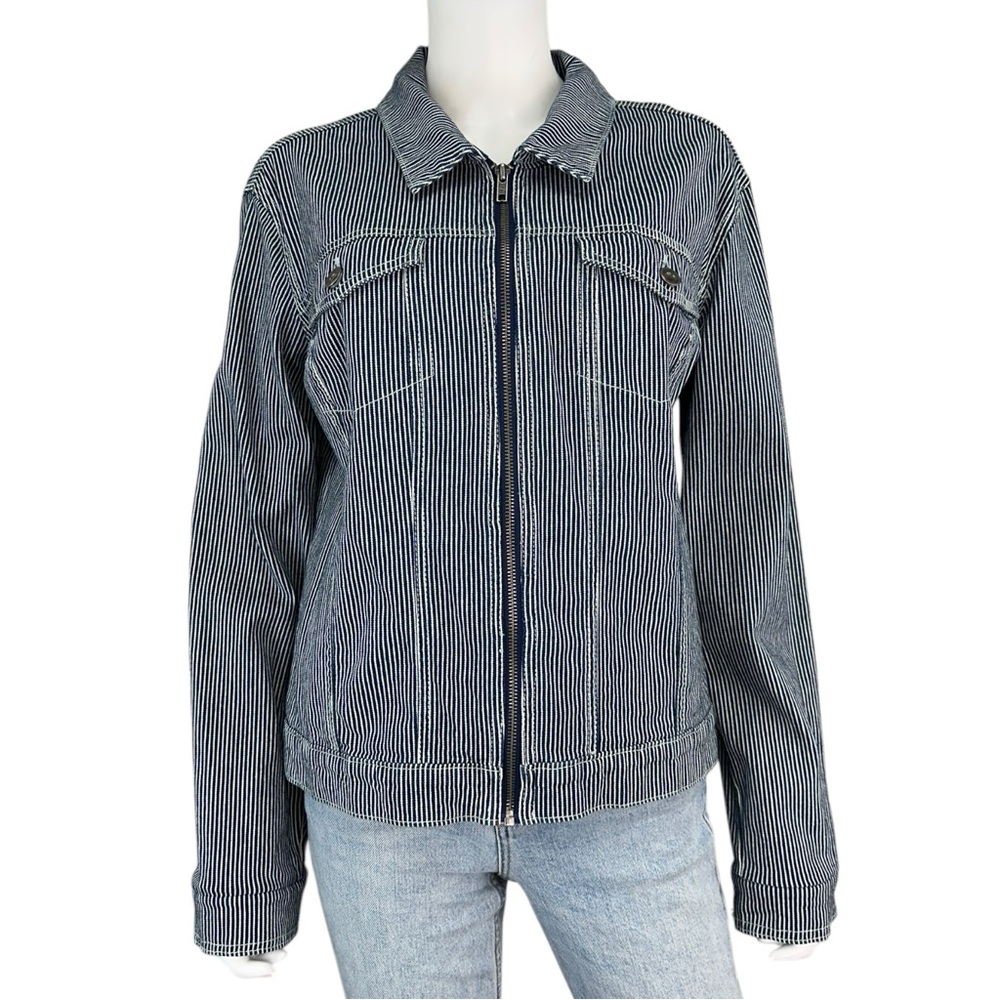 Norma Kamala Blue Striped Denim Jacket Size XXL N0602